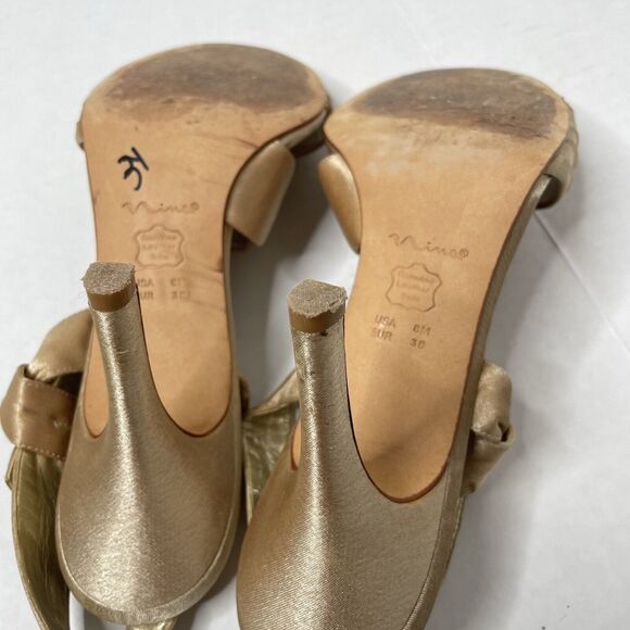 Nina Kitten Heels Shimmer Gold Bow Party Evening Y2K Peep Toe Glam 2000 8M - Picture 7 of 8